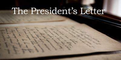 A handwritten letter titled 'The President's Letter' on aged paper.
