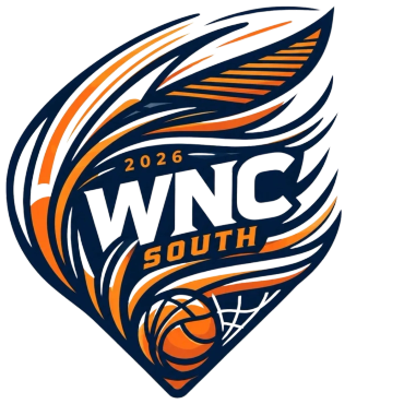 WNC South 2026 basketball logo with dynamic flame design.