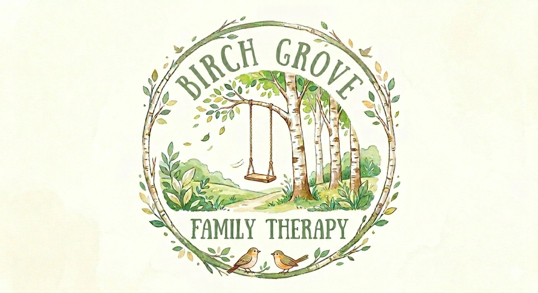 Logo of Birch Grove Family Therapy with birch trees and a swing.