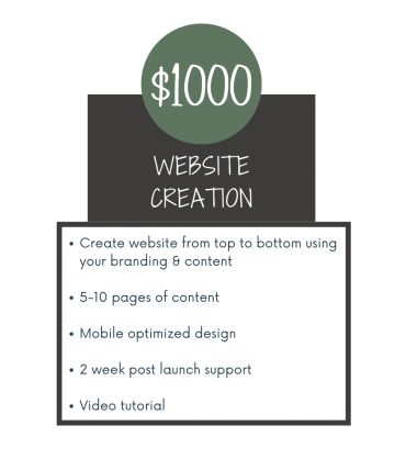 Website creation service for $1000 with 5-10 pages and support.