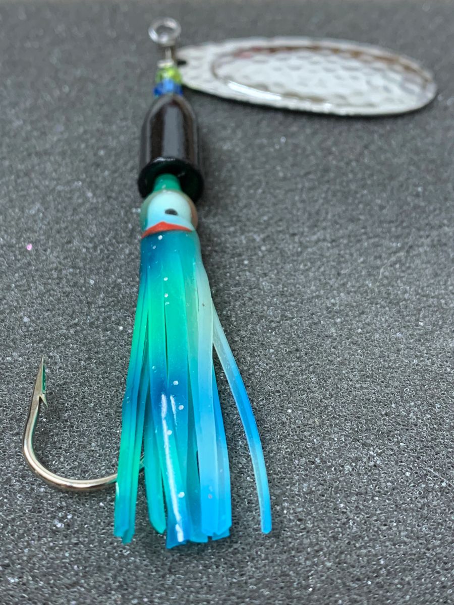 3/8oz Bullet Squid Spinner "Aqua Glow" Steelhead Coho Chinook Spinners