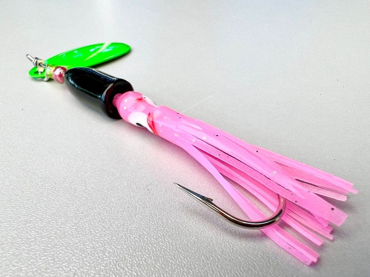 Pink & Green Bullet Squid Spinner 3/8-1/2oz Salmon & Steelhead Lure