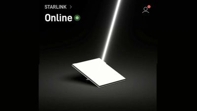 Starlink device showing online status with a bright beam of light.