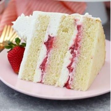 rich and velvety strawberry and cream cake