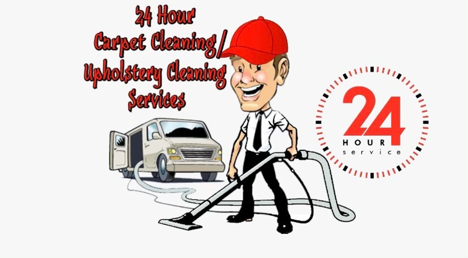 24-hour carpet and upholstery cleaning service with a friendly technician and van.