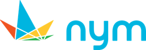 Nym logo with colorful geometric shapes.