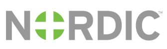 Logo with the word 'NORDIC' featuring a green cross in the letter 'O'.