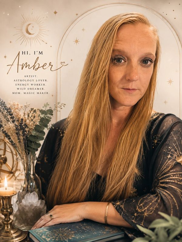Portrait of Amber with mystical and celestial decor.