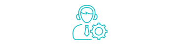 Blue icon of a person with a gear symbol, representing settings or user management.