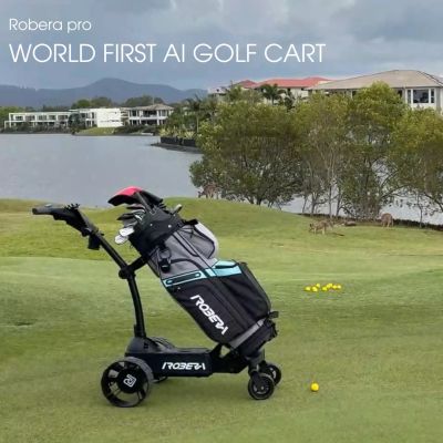 AI-powered golf cart on a golf course.