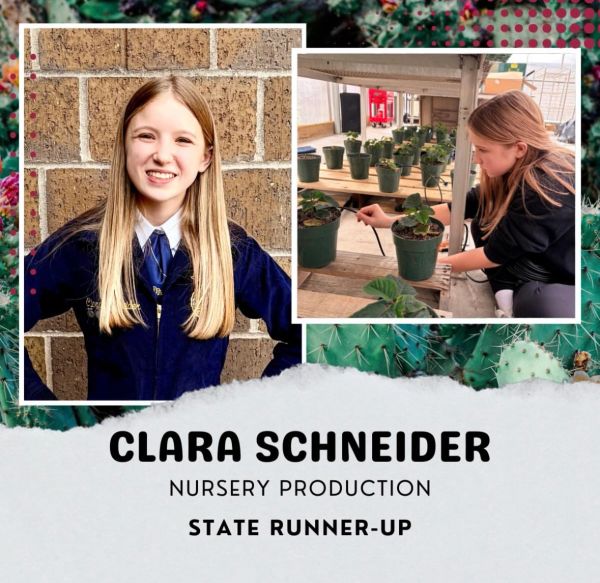 Clara Schneider, State Runner-Up in Nursery Production.