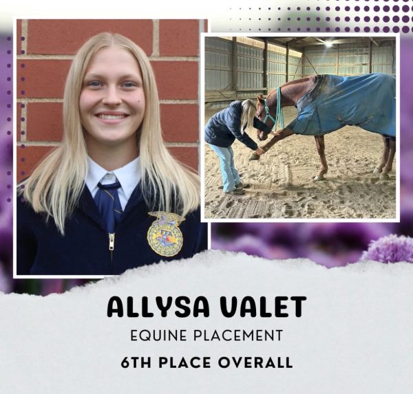 Allysa Valet awarded 6th place in Equine Placement.