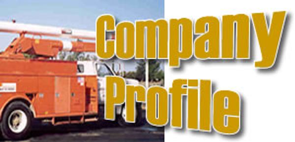 Yellow "Company Profile" text next to an orange utility truck