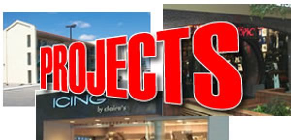 Red "PROJECTS" text overlaid on images of a building and store facades