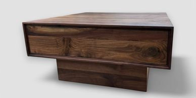 Table de salon rangement en bois, noyer