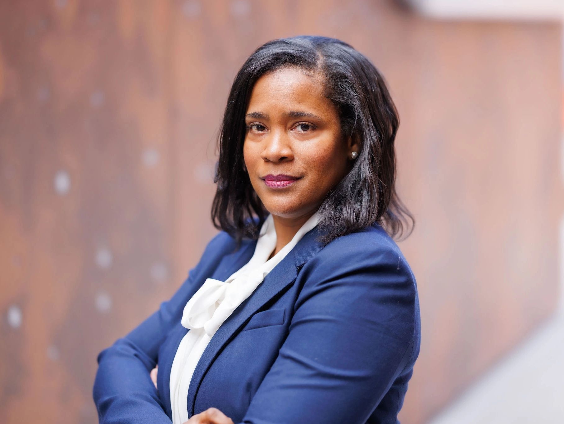 Female attorney standing professionally