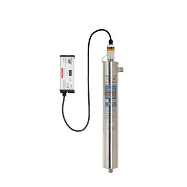 Stainless steel submersible water pump with control box.
