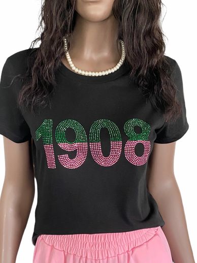 Alpha Kappa Alpha Pink and Green Rhinestone Tee shirt. Alpha Kappa Alpha Tee Shirt