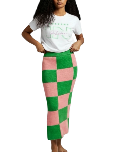 Pink and Green Checkered Knit Skirt