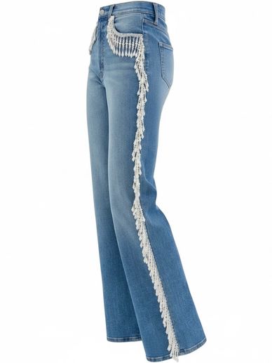 High Rise Jean with Pearl Fringe Trim