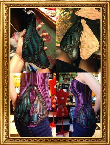 Die My Darling in satin with leather embossed hip accents (detail)