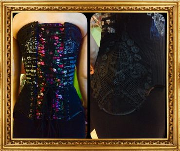 Tee shirt overlay with lace hip details and contrasting modesty panel.