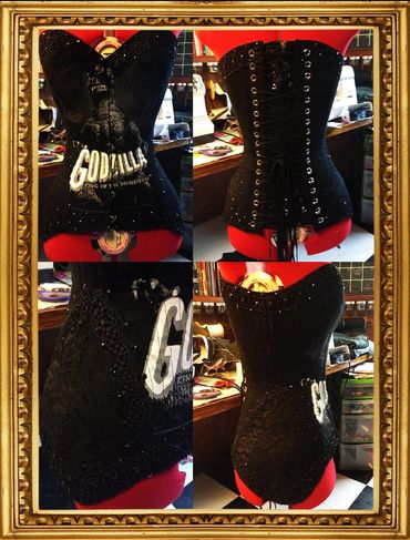 Faster Pussycat with teeshirt overlay, lace trim and hip details and rhinestones