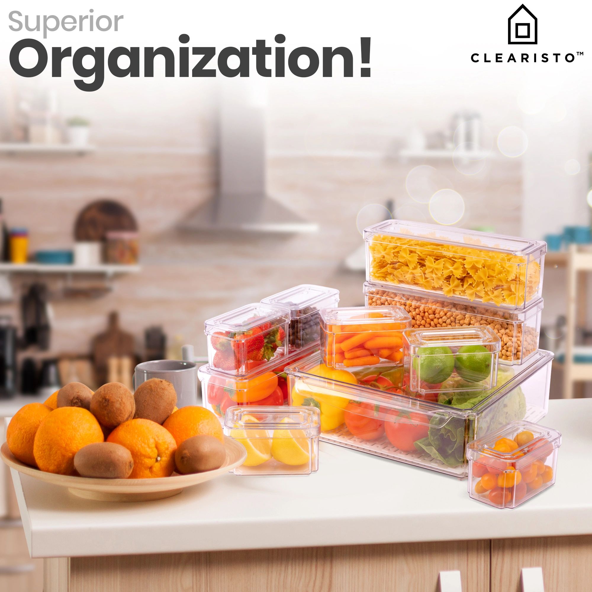  CLEARISTO Set of 10 Fridge Organizer, Stackable Refrigerator  Organizer Bins with Lids, BPA-Free Fridge Organizers and Storage, Clear  Fridge Storage Containers for Produce, Fruit, Vegetable: Home & Kitchen
