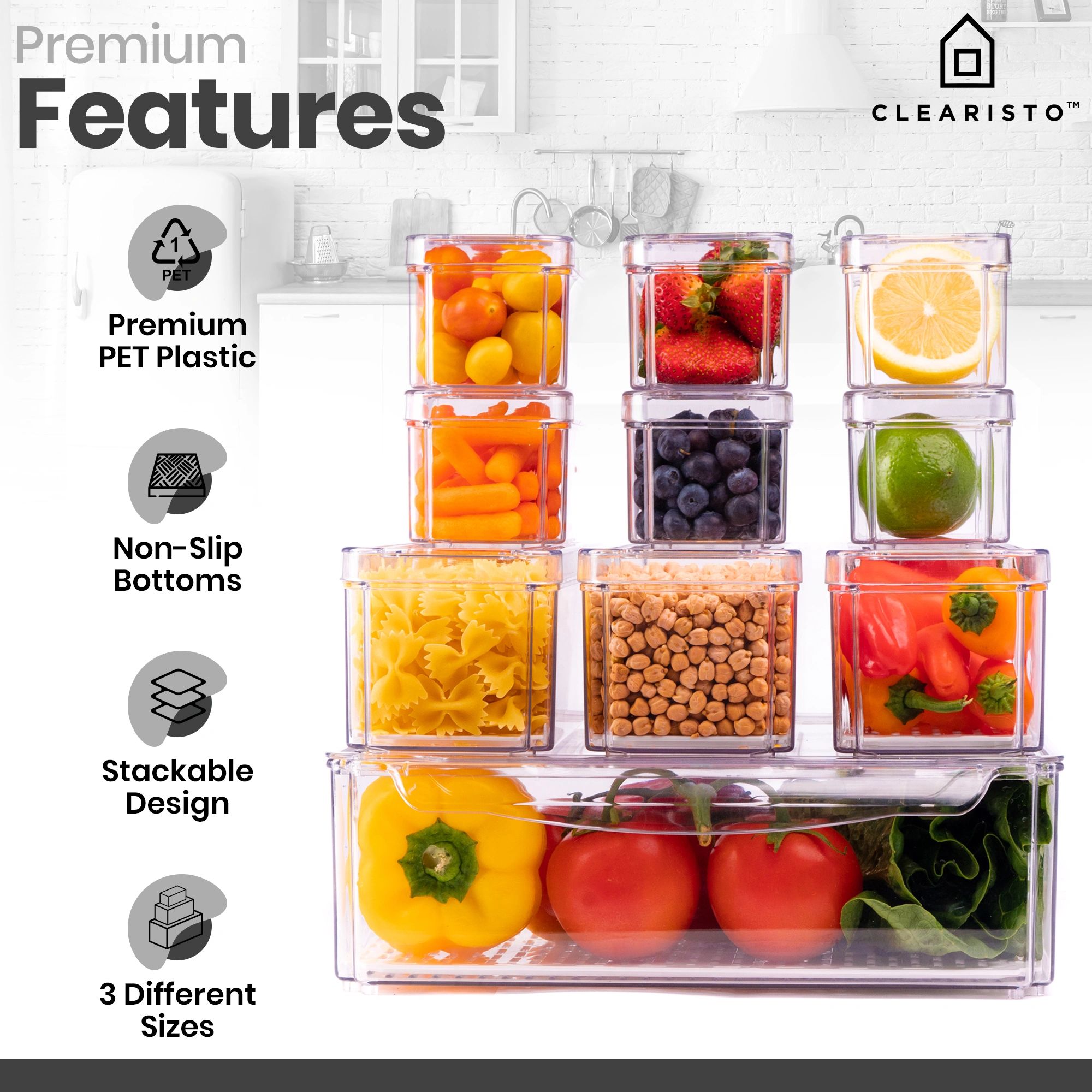  CLEARISTO Set of 10 Fridge Organizer, Stackable Refrigerator  Organizer Bins with Lids, BPA-Free Fridge Organizers and Storage, Clear  Fridge Storage Containers for Produce, Fruit, Vegetable: Home & Kitchen