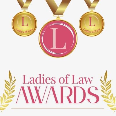 Logo for Ladies of Law Awards featuring gold medals and elegant text.