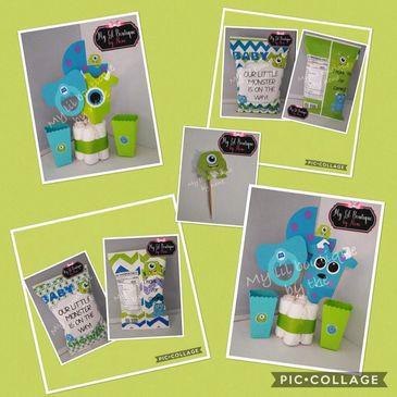 Customized party decorations, center pieces, custom chip bags, cupcake toppers 