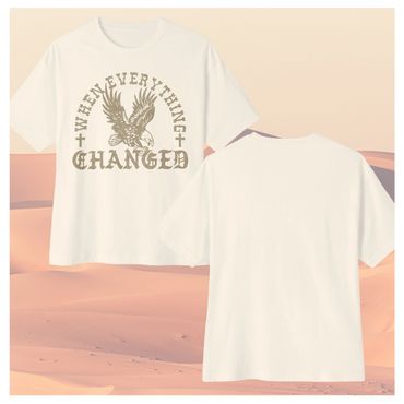 White T-shirt with eagle graphic and 'When Everything Changed' text.
