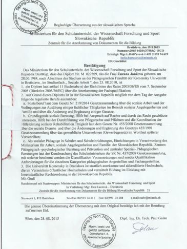 Beglaubigte Übersetzung eines Dokuments in deutscher Sprache.