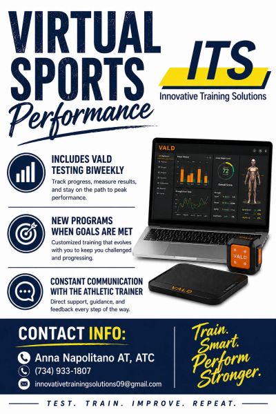 Virtual sports performance training with VALD testing and athletic trainer support.