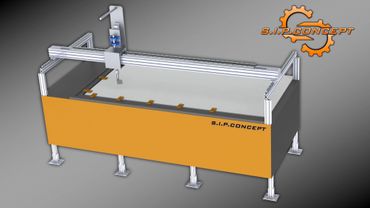 Large industrial machine with S.I.P. CONCEPT branding and a mechanical arm.