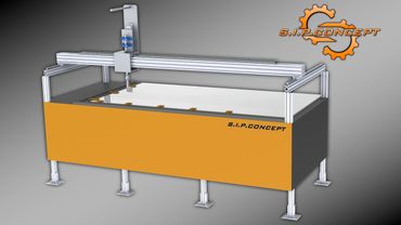A modern industrial machine labeled S.I.P. CONCEPT with a yellow panel and metal framework.