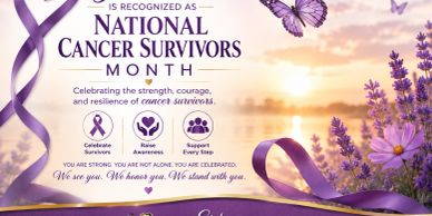 National Cancer Survivors Month celebrates strength and resilience with purple ribbons and butterflies.