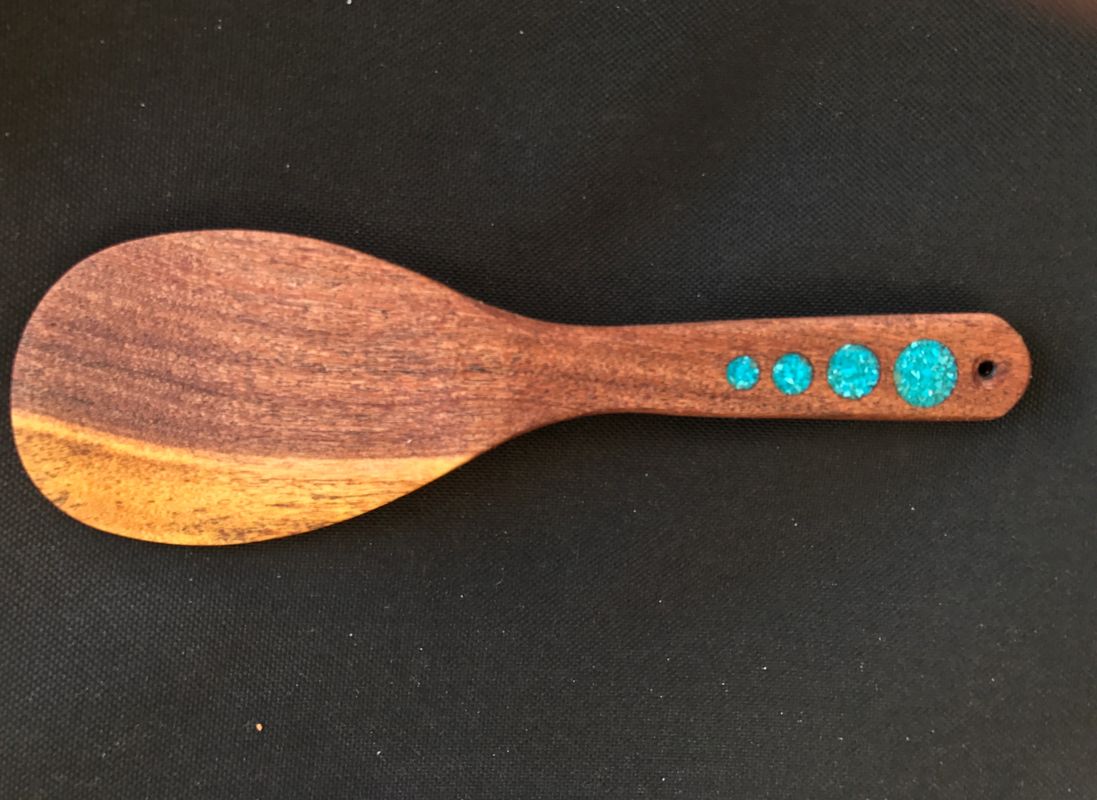 Wood Utensils with Turquoise Inlay - Mesquite with Turquoise Inlay