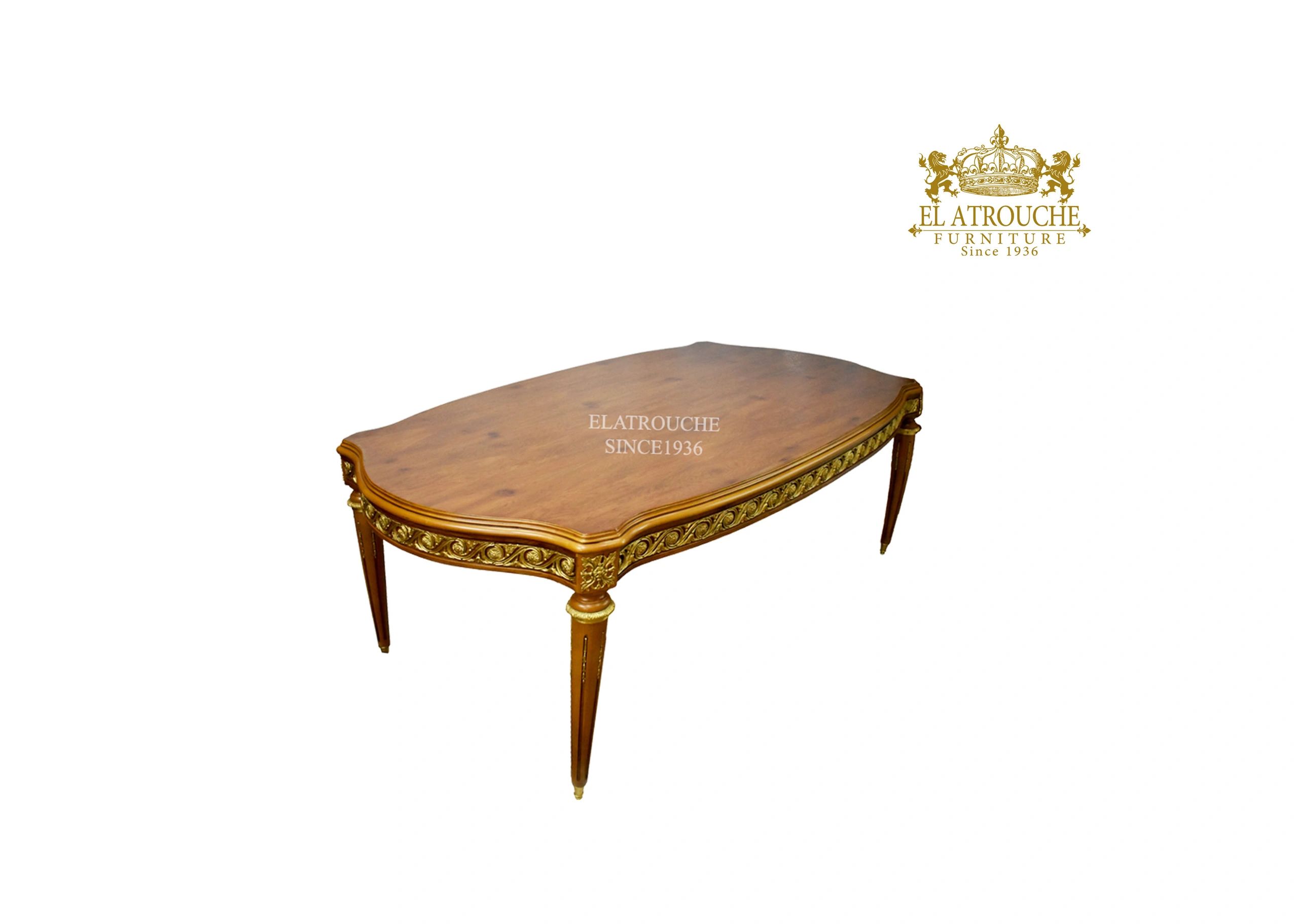 Classic handmade table with copper an natural wood veneer from el atrouche furniture 