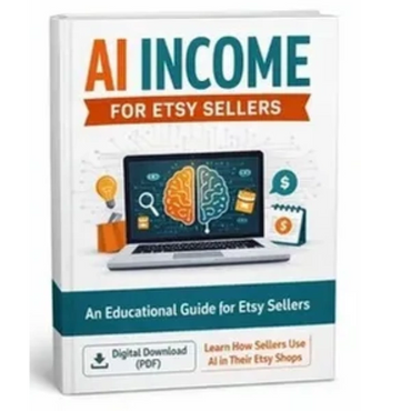 Book titled 'AI Income for Etsy Sellers' guiding on AI use in Etsy shops.