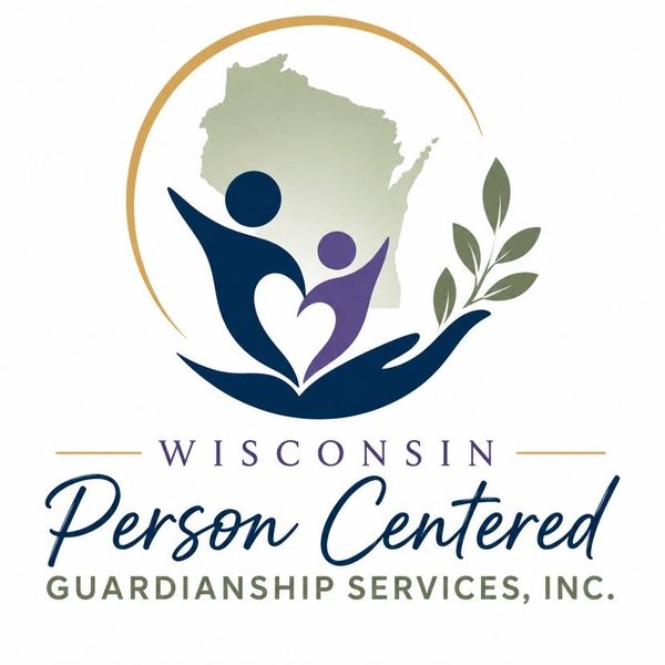 Logo for Wisconsin Person Centered Guardianship Services, Inc. featuring caring figures and a hand.