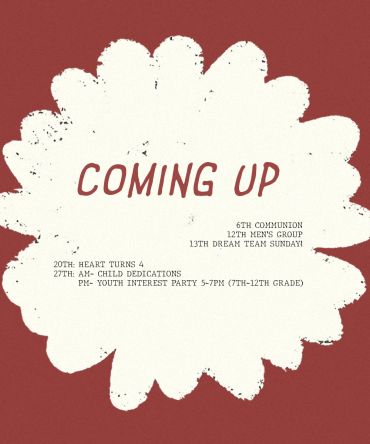 Upcoming church events list on a floral background.