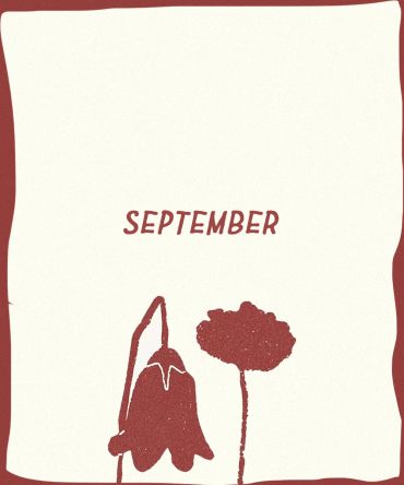 Artistic September card with two flowers.