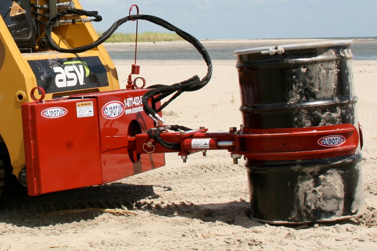 EZ-0002 barrel handler on an ASV skid steer 