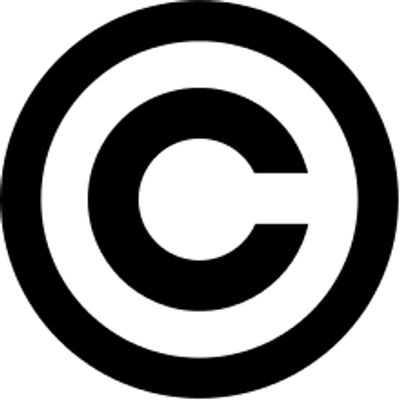 Copyright symbol in black and white.