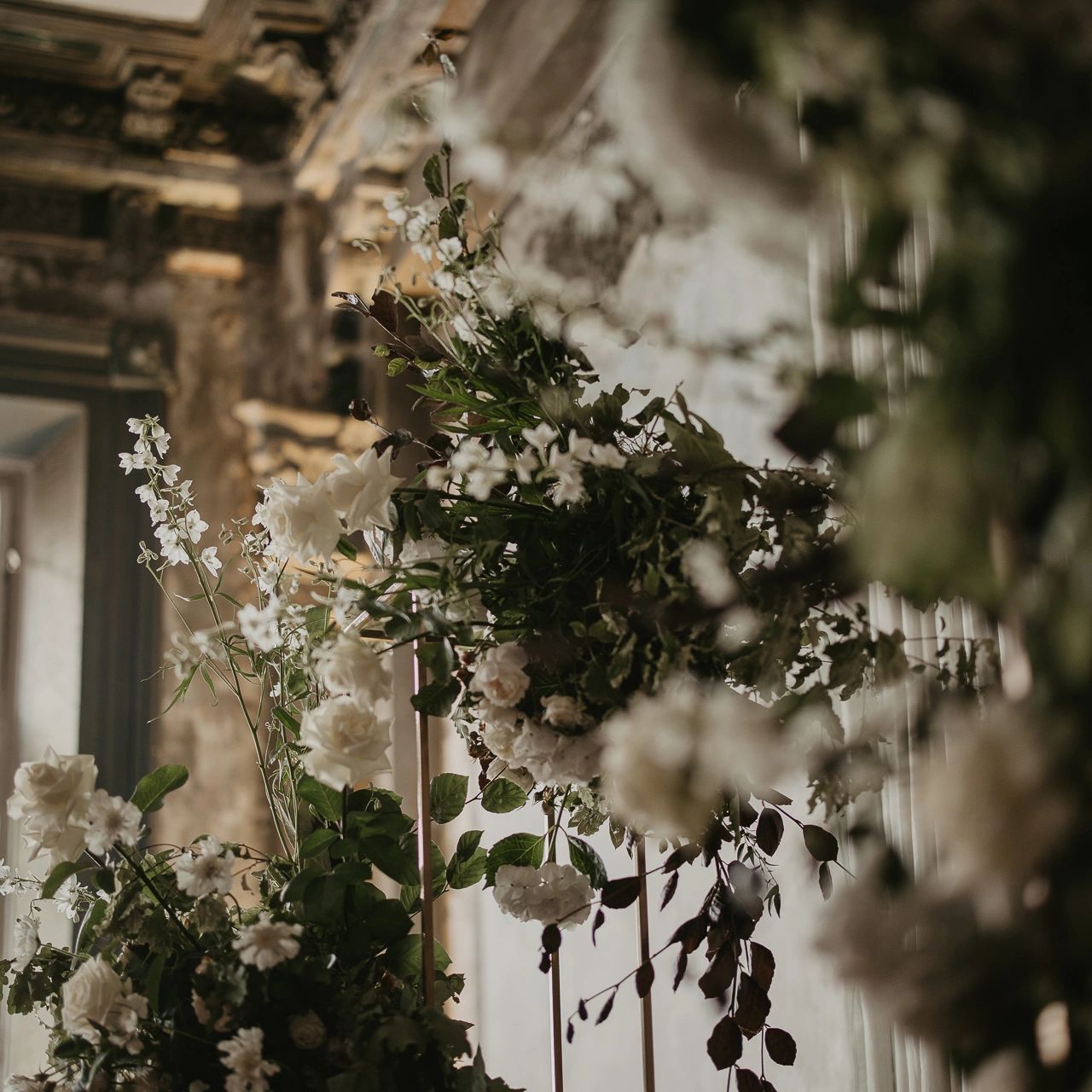 romantic wedding floral backdrop