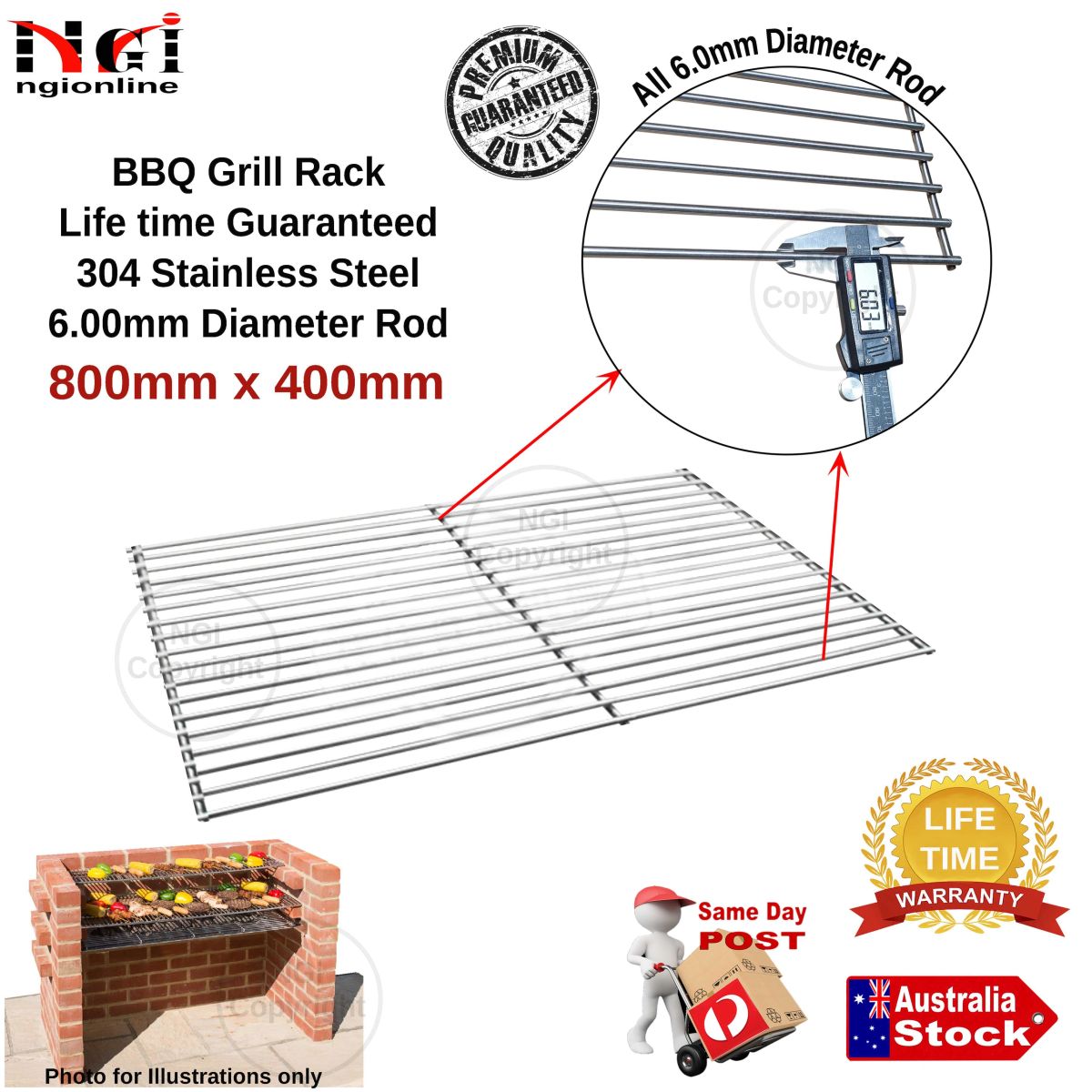 Homemade Rack Grill 80x40cm BRICKWORK BBQ HEAVY DUTY DIY 304 STAINLESS STEEL COOKING GRILL RACK