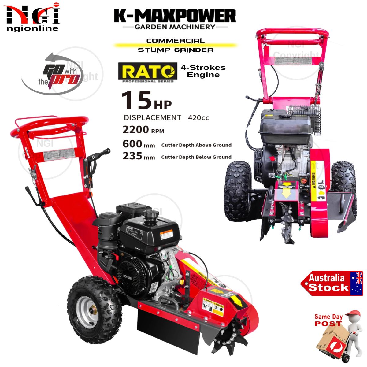 COMMERCIAL 15HP 4-Stroke RATO PETROL ENGINE TREE STUMP GRINDER ROOT REMOVAL