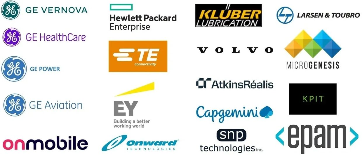 Collection of logos from various global technology and engineering companies.