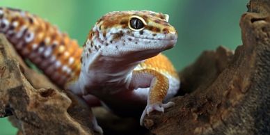 Leopard gecko on a log